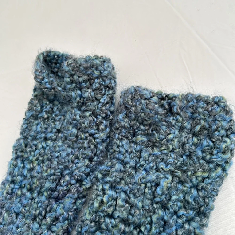 Hand crochet blue fingerless hand and arm warmers
